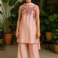 Pastel pink hand embroidered 3 piece