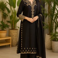 Black hand embroidered 3 piece