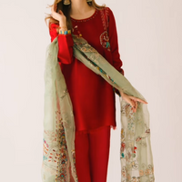 Red Maroon hand embroidered 3 piece