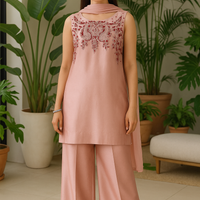 Pastel pink hand embroidered 3 piece
