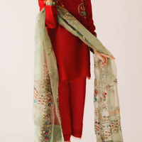Red Maroon hand embroidered 3 piece