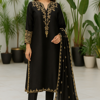Black hand embroidered 3 piece
