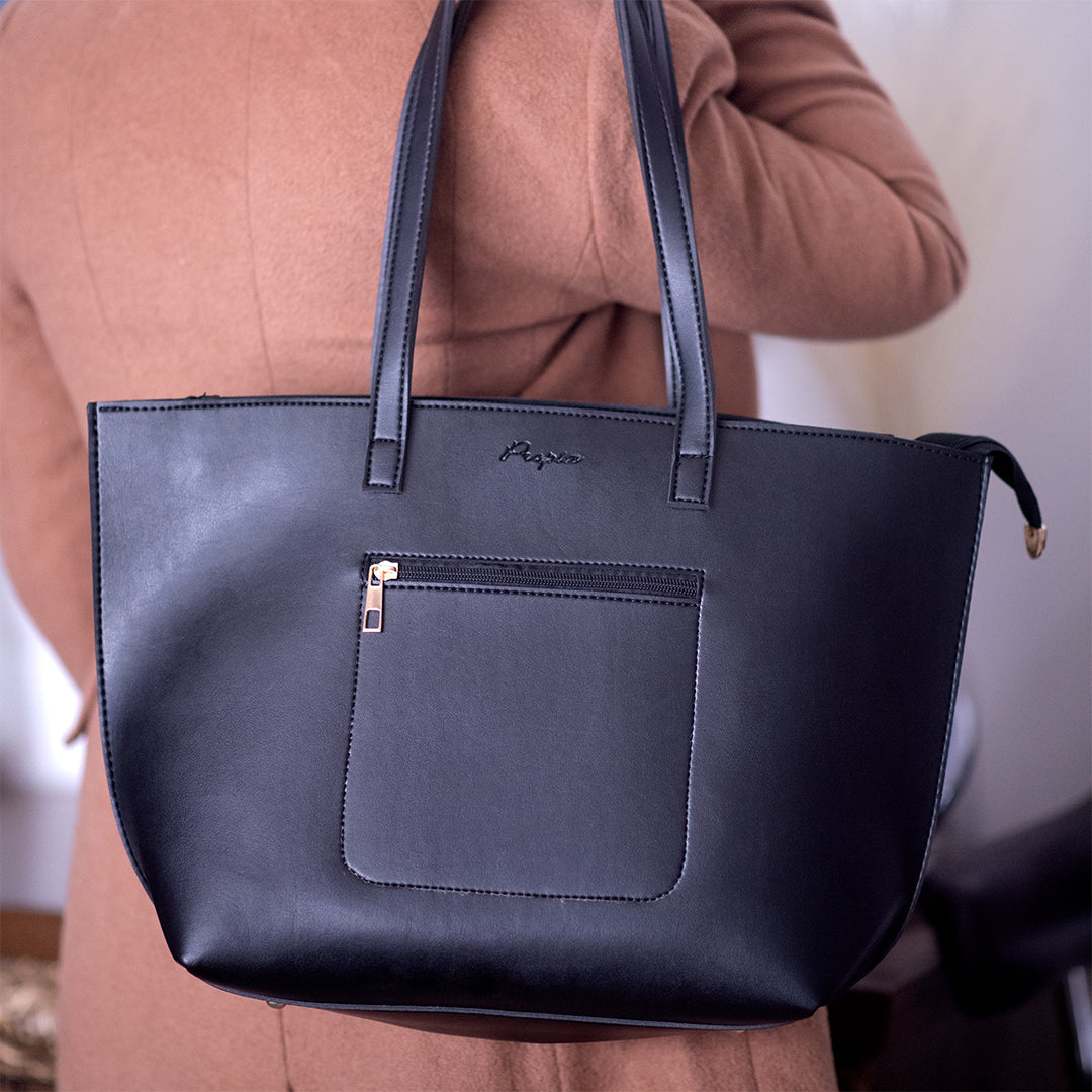 Black Suedette Panel Tote Bag