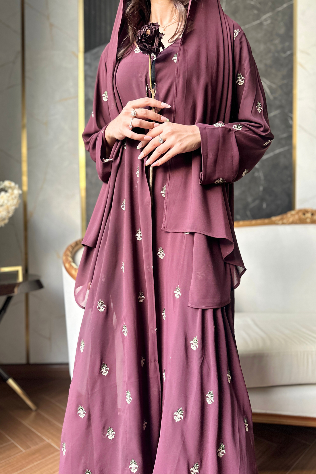 Plum Embroidered Abaya