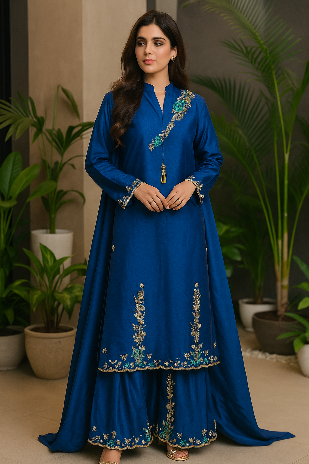 Ink blue hand embroidered 3 piece