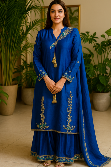 Ink blue hand embroidered 3 piece