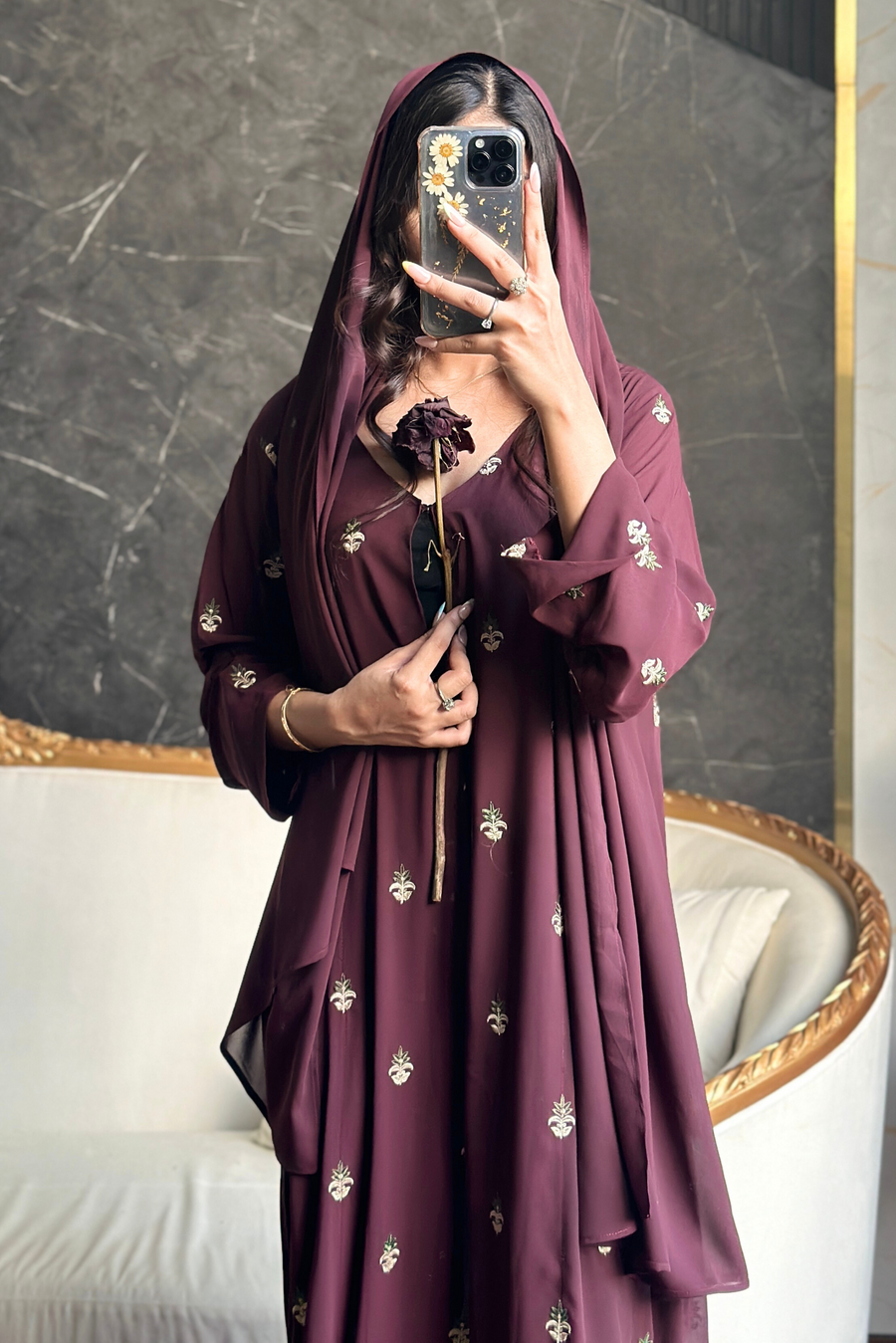 Plum Embroidered Abaya