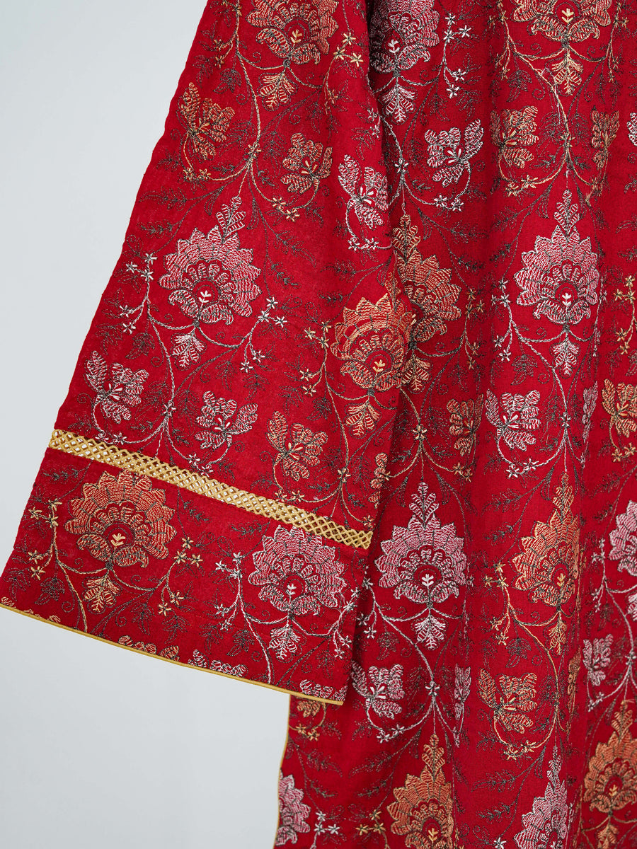 2 Pc - Red Embroidered Karandi Suit