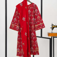 2 Pc - Red Embroidered Karandi Suit