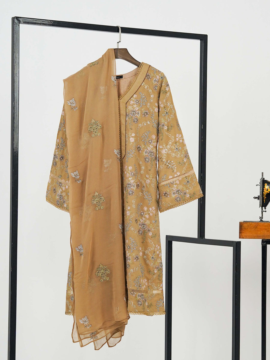 2 Pc - Beige Embroidered Karandi Suit