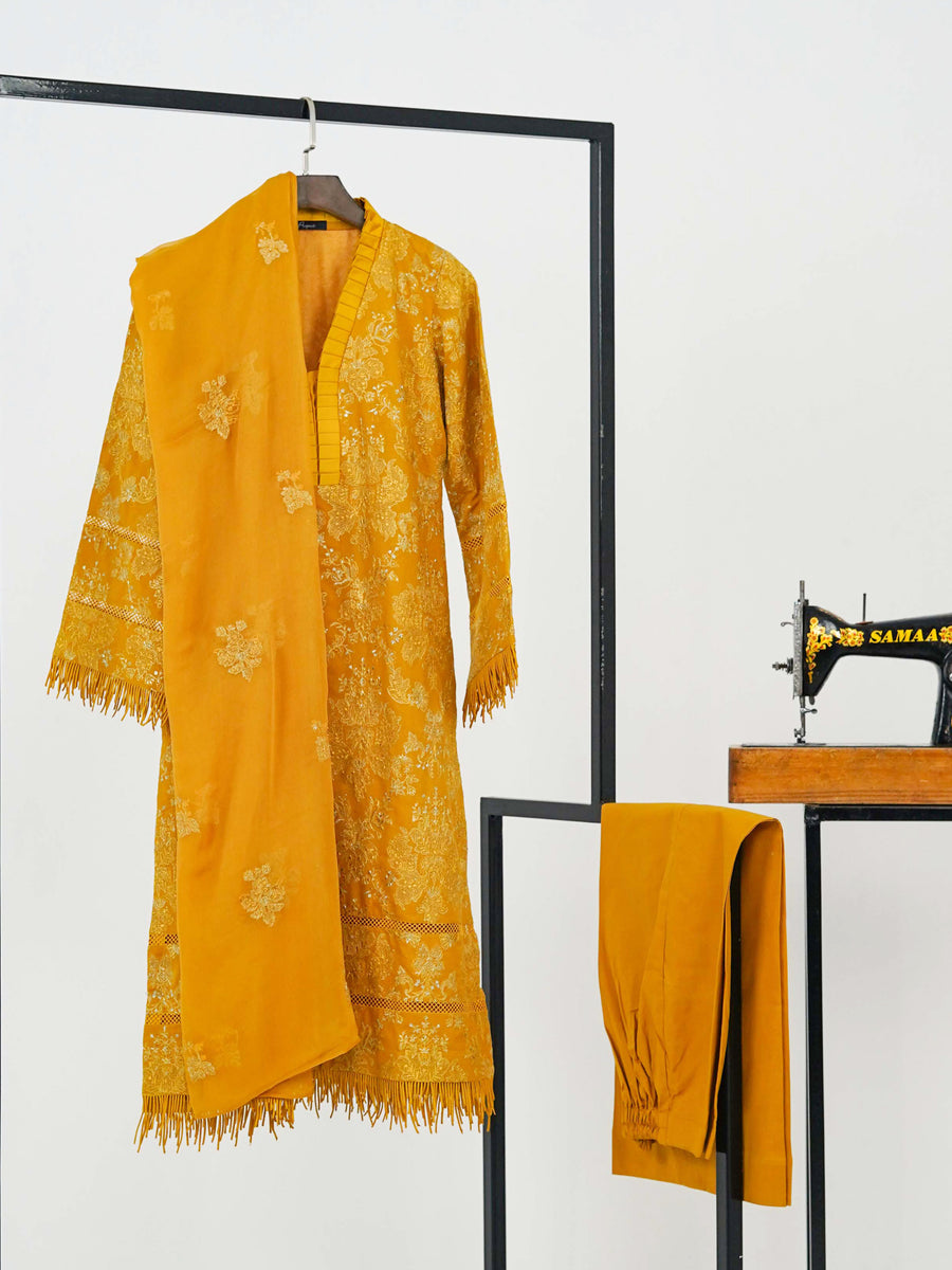 2 Pc - Saffron Embroidered Karandi Suit