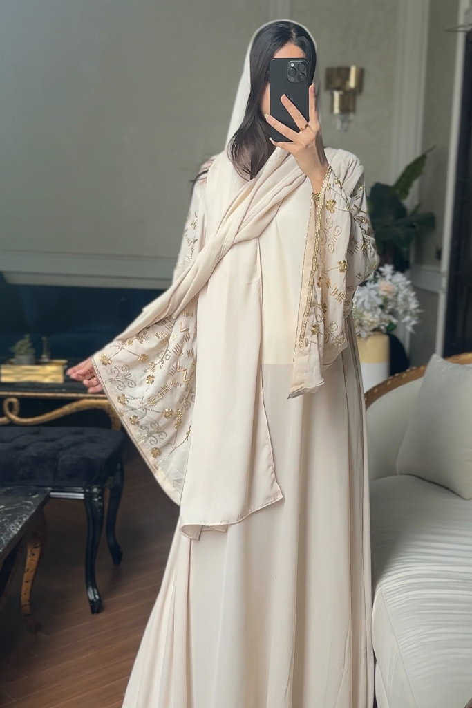 Beige Hand Embroidered Abaya