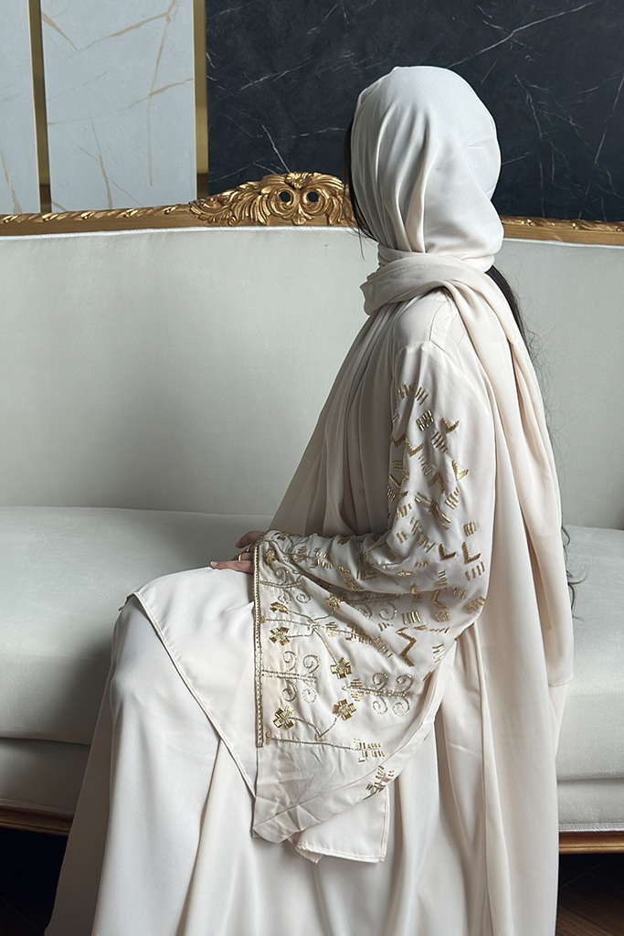 Beige Hand Embroidered Abaya