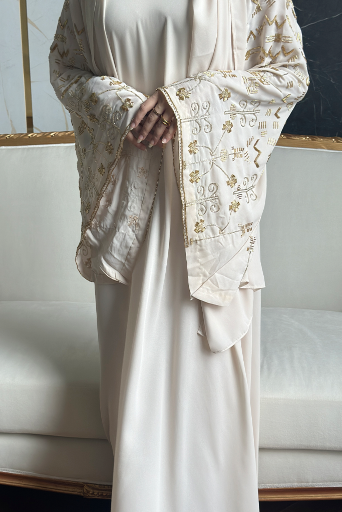 Beige Hand Embroidered Abaya