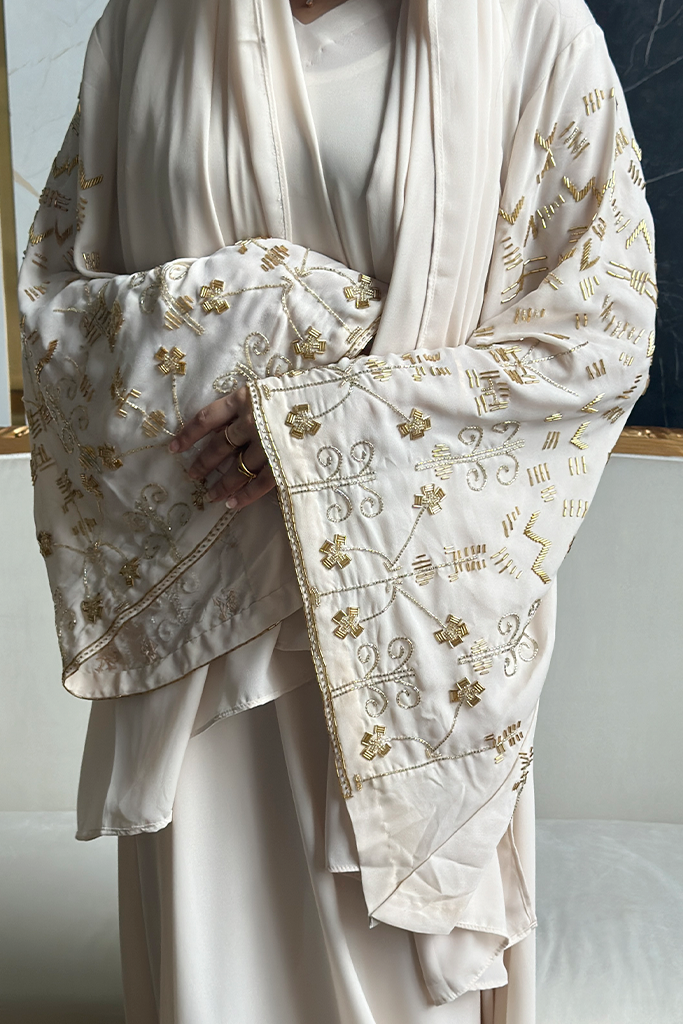 Beige Hand Embroidered Abaya