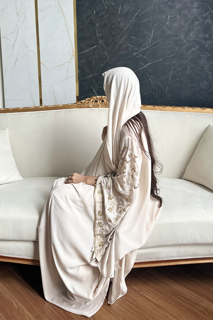 Beige Hand Embroidered Abaya