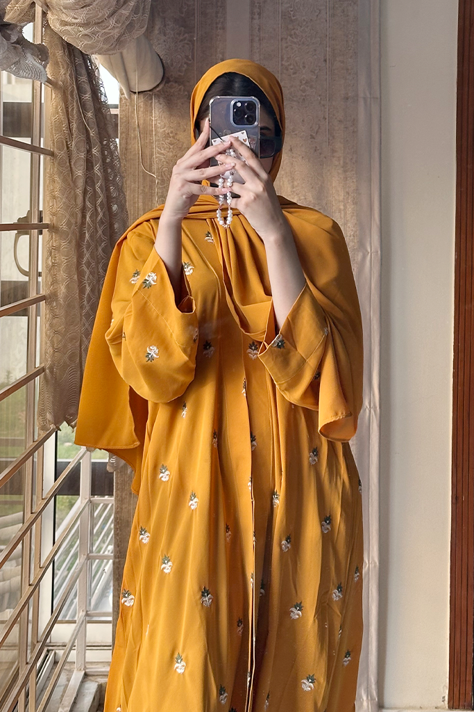 Mustard Embroidered Abaya