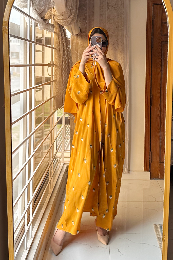 Mustard Embroidered Abaya