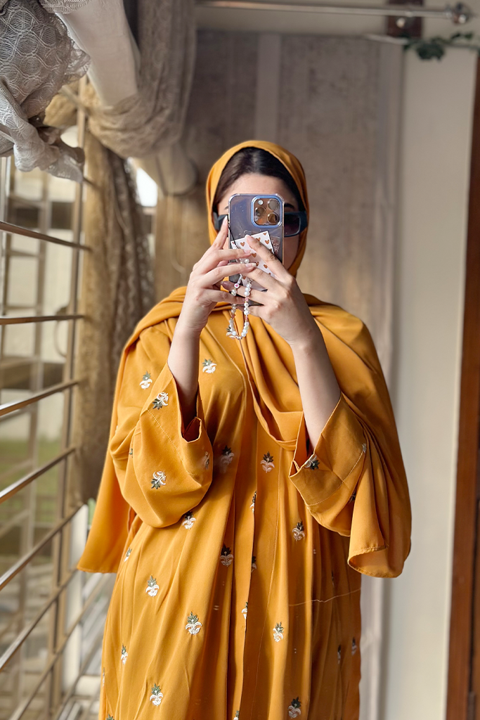 Mustard Embroidered Abaya