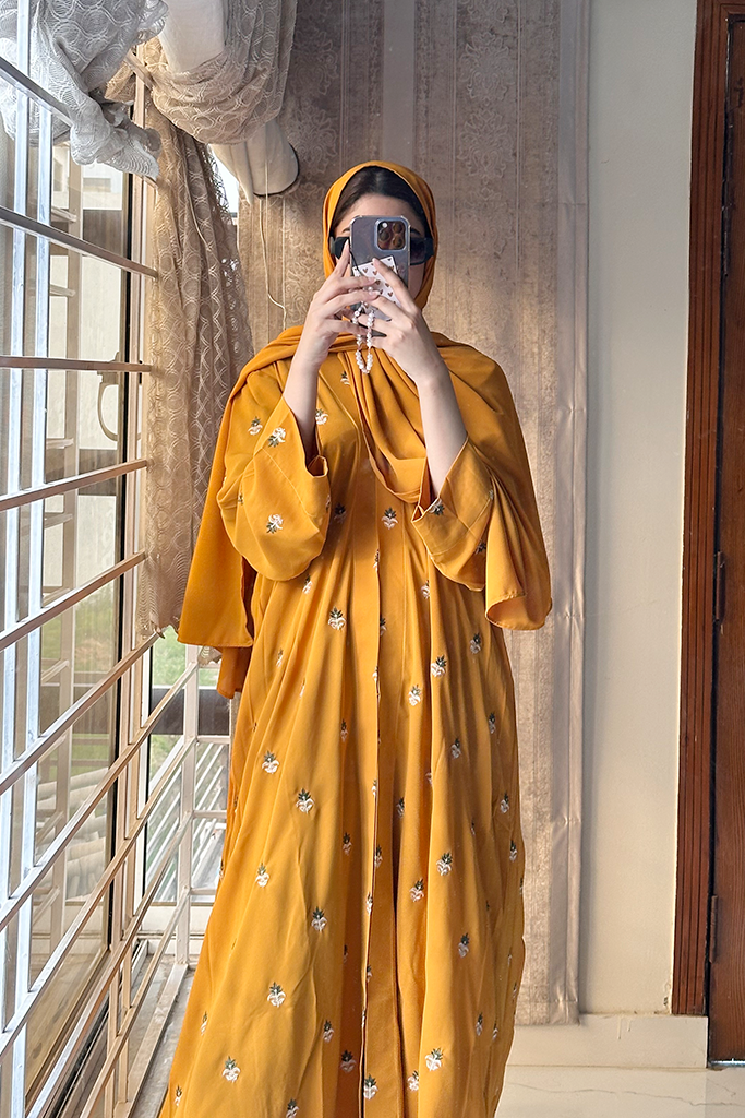 Mustard Embroidered Abaya