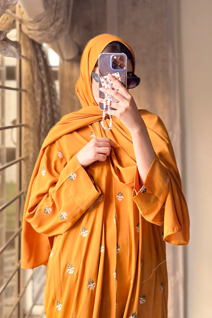 Mustard Embroidered Abaya