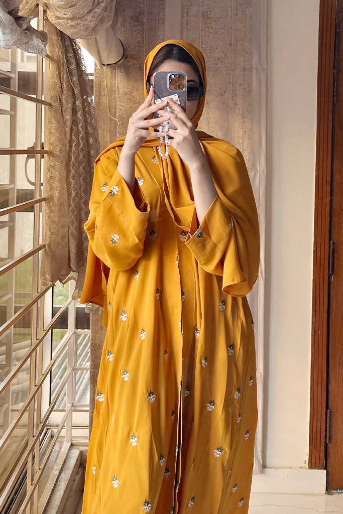 Mustard Embroidered Abaya