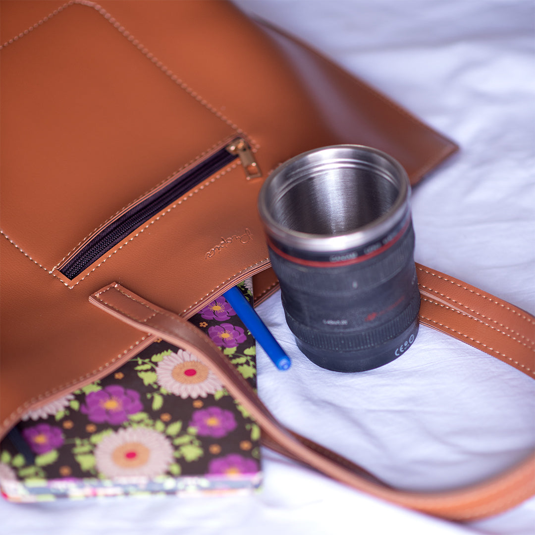 Copper Brown Zippered Tote Bag